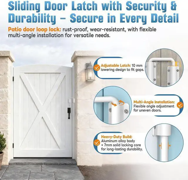 Alt view image 3 of 7 - Updated Home Security Patio Sliding Door Loop Lock - 90/180 Degree Aluminum Alloy U Sliding Door Lock Latch for Barn, Garden, Fence Gate, Window - Sturdy and Long-Lasting (White-4 Pcs)