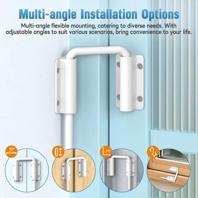 Alt view image 4 of 7 - Updated Home Security Patio Sliding Door Loop Lock - 90/180 Degree Aluminum Alloy U Sliding Door Lock Latch for Barn, Garden, Fence Gate, Window - Sturdy and Long-Lasting (White-4 Pcs)