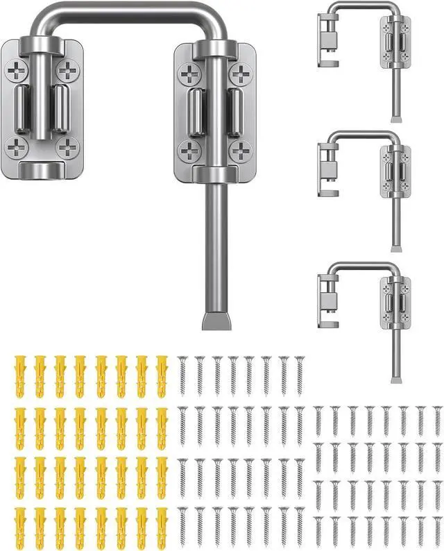 Main image of 2.36 Inch U Patio Sliding Door Loop Lock Latch - Stainless Steel Home Security Loop Bolt Lock for Barn, Garden, Fence Gate, Window - Multi-Angle Installation Option (Silver-4 Pcs)