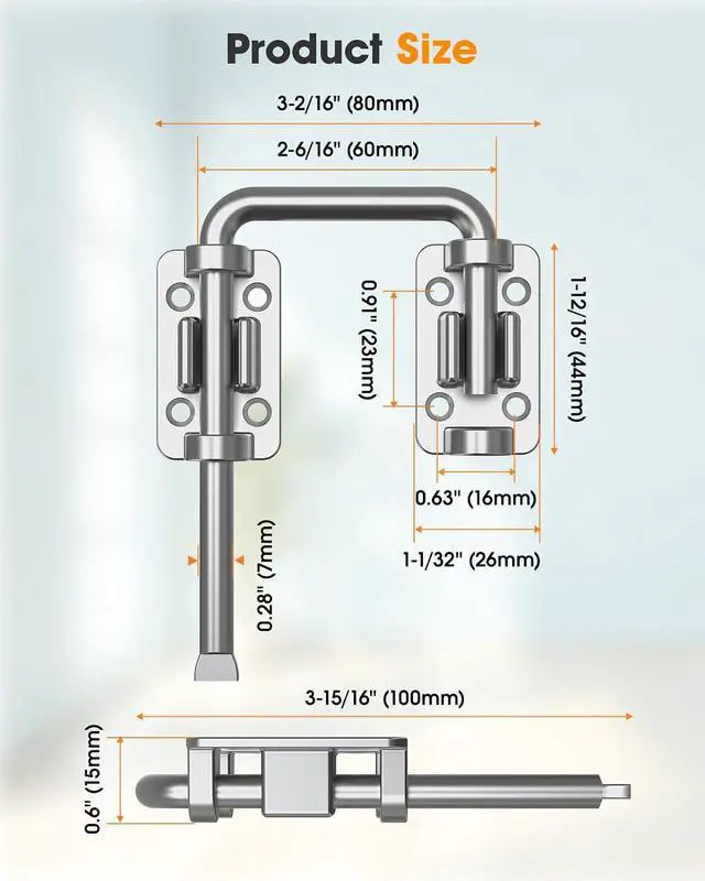Alt view image 2 of 7 - 2.36 Inch U Patio Sliding Door Loop Lock Latch - Stainless Steel Home Security Loop Bolt Lock for Barn, Garden, Fence Gate, Window - Multi-Angle Installation Option (Silver-4 Pcs)