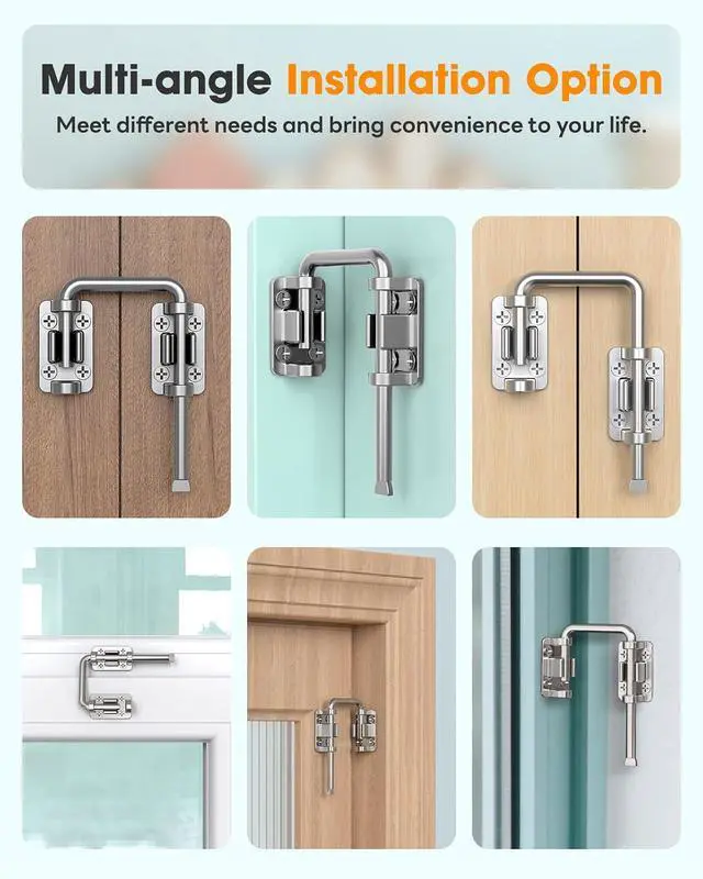 Alt view image 4 of 7 - 2.36 Inch U Patio Sliding Door Loop Lock Latch - Stainless Steel Home Security Loop Bolt Lock for Barn, Garden, Fence Gate, Window - Multi-Angle Installation Option (Silver-4 Pcs)