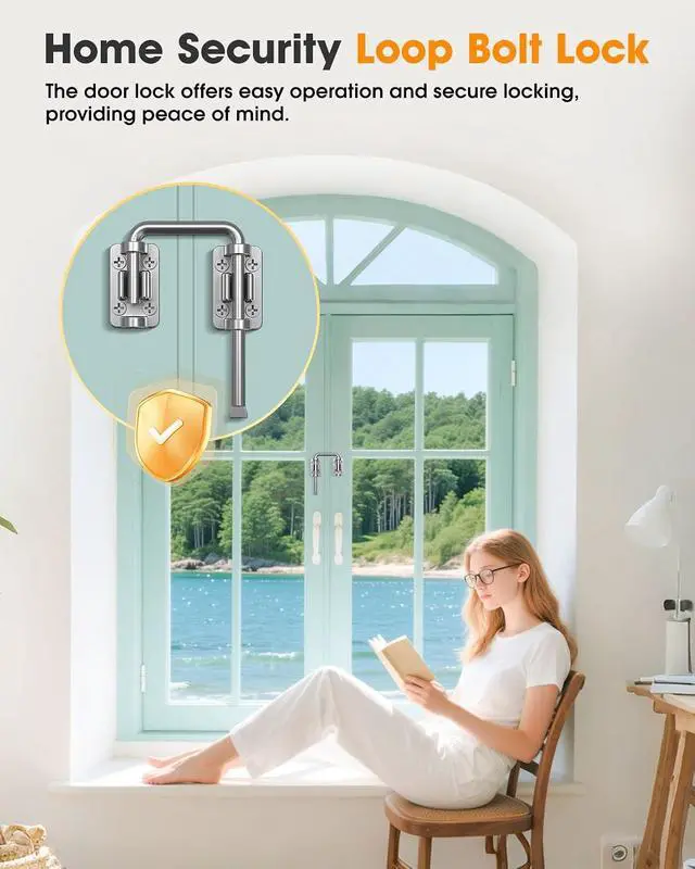 Alt view image 6 of 7 - 2.36 Inch U Patio Sliding Door Loop Lock Latch - Stainless Steel Home Security Loop Bolt Lock for Barn, Garden, Fence Gate, Window - Multi-Angle Installation Option (Silver-4 Pcs)