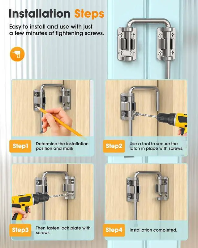 Alt view image 5 of 7 - 2.36 Inch U Patio Sliding Door Loop Lock Latch - Stainless Steel Home Security Loop Bolt Lock for Barn, Garden, Fence Gate, Window - Multi-Angle Installation Option (Silver-4 Pcs)