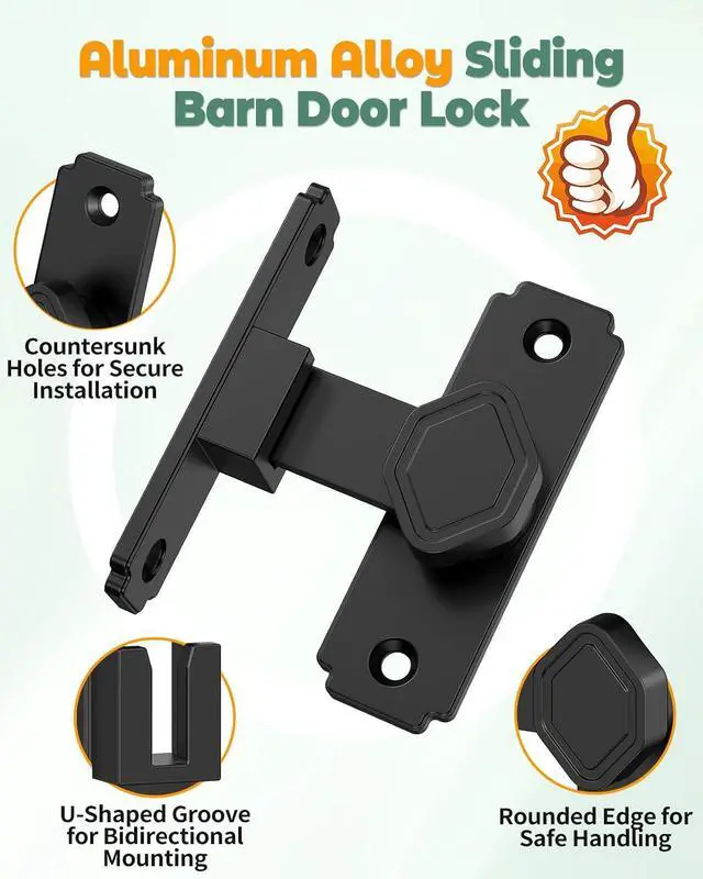 Alt view image 3 of 7 - 90 Degree Flip Barn Door Lock, Small Right Angle Lock Latch, Sliding Door Latches for Cabinets, Bathroom, Barn, Shed, Garden, Window - Safety & Privacy Hardware (Black-4PCS)