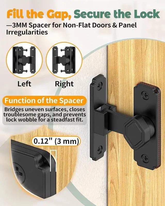 Alt view image 4 of 7 - 90 Degree Flip Barn Door Lock, Small Right Angle Lock Latch, Sliding Door Latches for Cabinets, Bathroom, Barn, Shed, Garden, Window - Safety & Privacy Hardware (Black-4PCS)