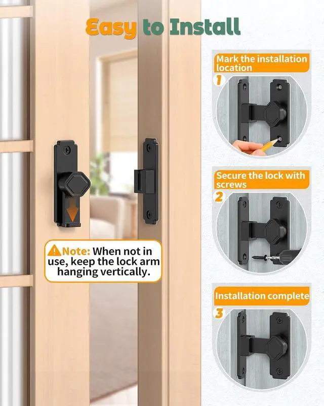 Alt view image 6 of 7 - 90 Degree Flip Barn Door Lock, Small Right Angle Lock Latch, Sliding Door Latches for Cabinets, Bathroom, Barn, Shed, Garden, Window - Safety & Privacy Hardware (Black-4PCS)