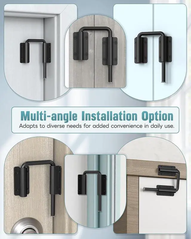 Alt view image 4 of 7 - Updated U Patio Sliding Door Loop Lock Latch - 90/180 Degree Stainless Steel Security Bolt Lock for Barn, Garden, Fence Gate, Window - Multi-Angle Mounting (Black-4 PCS)