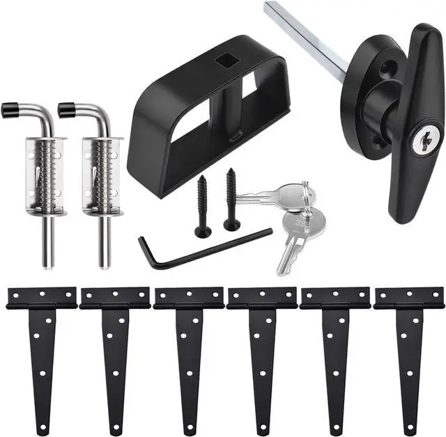 Main image of Shed Door Hardware Kit- Includes Hinges, Latches, and T-Handle Lock, Door and Window Hinge Set for Shed, Gate, Barn, Playhouse, Chicken Coop and More