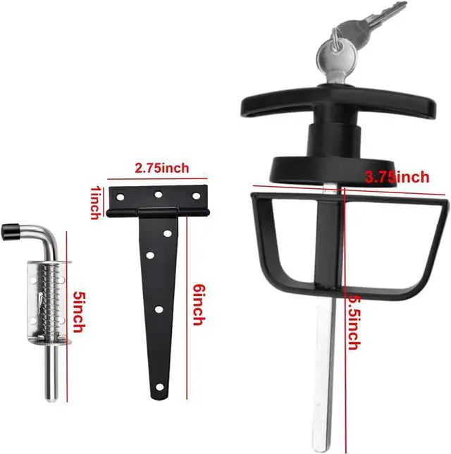 Alt view image 2 of 6 - Shed Door Hardware Kit- Includes Hinges, Latches, and T-Handle Lock, Door and Window Hinge Set for Shed, Gate, Barn, Playhouse, Chicken Coop and More