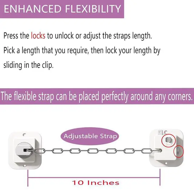 Alt view image 7 of 7 - Child Proof Door Lock, Adjustable Latch, 4 Packs
