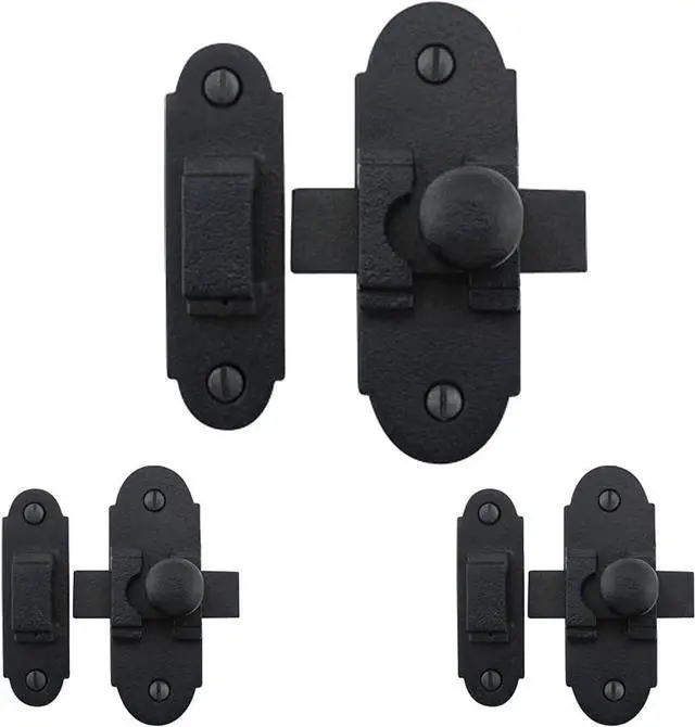 Main image of Black Slide Bolt Door Latch 3.25" x 1.25" Antique Wrought Iron Small Metal Sliding Latches for Windows or Cabinet Doors Rust Resistant Locks with Hardware Pack of 3