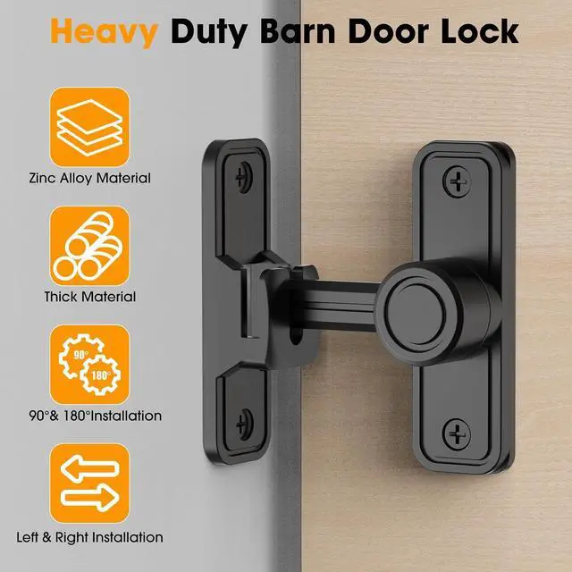 Alt view image 2 of 7 - Sliding Barn Door Lock Hardware, 90 Degree Locks for Barn Doors, Flip Gate Latches for Garden, Bathroom, Outdoor, Garage, Window (2 Pack-Black)