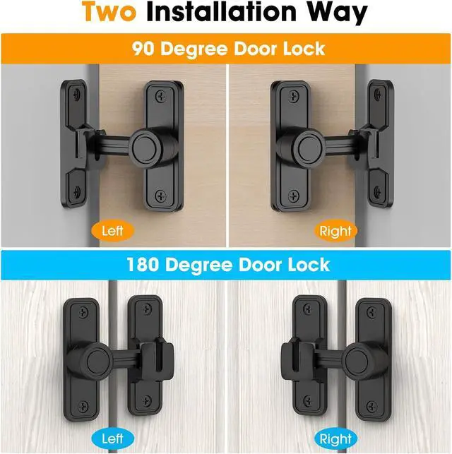 Alt view image 3 of 7 - Sliding Barn Door Lock Hardware, 90 Degree Locks for Barn Doors, Flip Gate Latches for Garden, Bathroom, Outdoor, Garage, Window (2 Pack-Black)