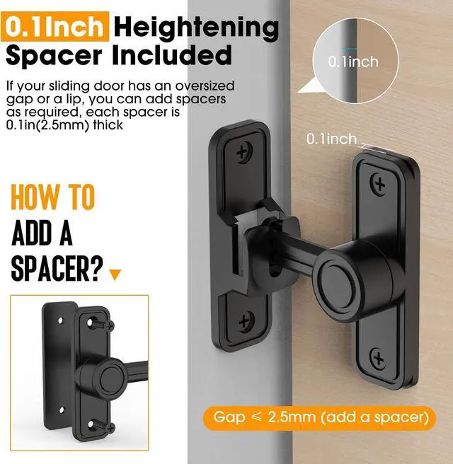Alt view image 4 of 7 - Sliding Barn Door Lock Hardware, 90 Degree Locks for Barn Doors, Flip Gate Latches for Garden, Bathroom, Outdoor, Garage, Window (2 Pack-Black)