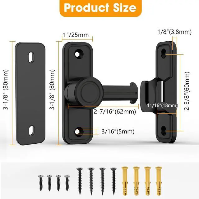 Alt view image 5 of 7 - Sliding Barn Door Lock Hardware, 90 Degree Locks for Barn Doors, Flip Gate Latches for Garden, Bathroom, Outdoor, Garage, Window (2 Pack-Black)