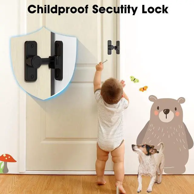 Alt view image 6 of 7 - Sliding Barn Door Lock Hardware, 90 Degree Locks for Barn Doors, Flip Gate Latches for Garden, Bathroom, Outdoor, Garage, Window (2 Pack-Black)