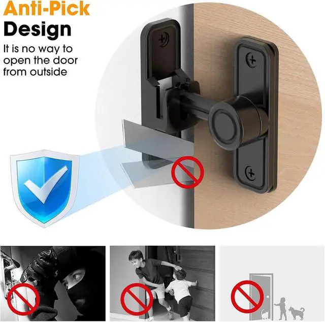 Alt view image 7 of 7 - Sliding Barn Door Lock Hardware, 90 Degree Locks for Barn Doors, Flip Gate Latches for Garden, Bathroom, Outdoor, Garage, Window (2 Pack-Black)