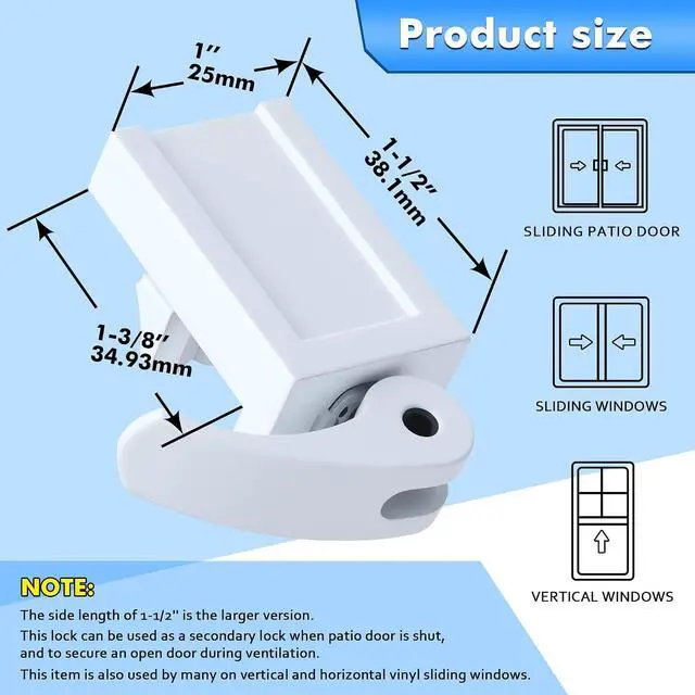 Alt view image 2 of 6 - 8 Pack Window Locks, Diecast Durable Design, Compatible with Horizontal and Vertical Window, Fit 1/16 inch(0.16cm) up to 1-1/2 Inch Long Version Wide Rail Easy Installation Enhanced Safety