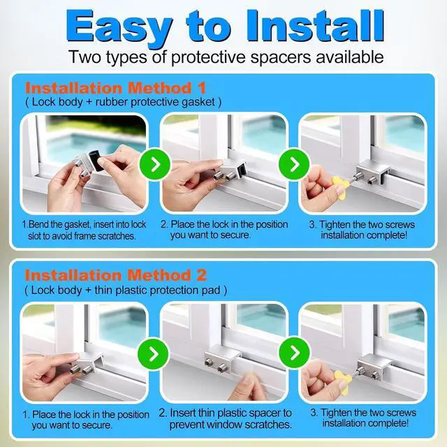 Alt view image 7 of 7 - Sliding Window Locks with Key (12 Sets), Window Locks for Up and Down Windows and Horizontal Sliding Windows, Window Stopper, Easy to Install Without Drilling, for Homes,Apartments,and Hotels(Silver)