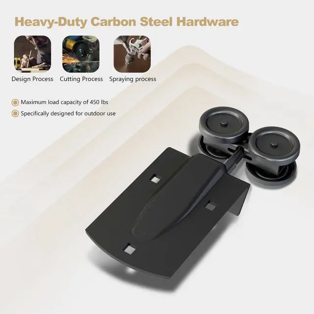 Alt view image 2 of 4 - Heavy-Duty Black Exterior Sliding Barn Door Roller Kit, Outdoor Rolling Rollers, 450 lbs Capacity, Powder Coated Black, 2 Packs