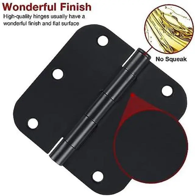Alt view image 2 of 6 - Rounded Door Hinges Matte Black 3.5" Standard Hardware 36 Pack