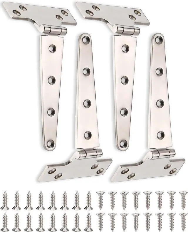 Main image of 316 Stainless Steel 8 in x 4 in T Hinges, Marine Grade Heavy Duty Hinges with Screws for Hatch, Yacht, Gate, Door, Fence, Barn, Cabinets, Windows (4 Pack)