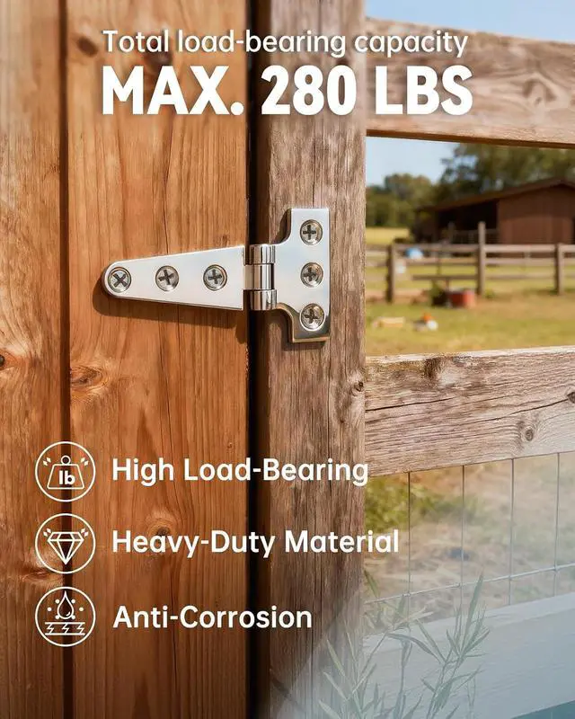 Alt view image 2 of 7 - 316 Stainless Steel 8 in x 4 in T Hinges, Marine Grade Heavy Duty Hinges with Screws for Hatch, Yacht, Gate, Door, Fence, Barn, Cabinets, Windows (4 Pack)