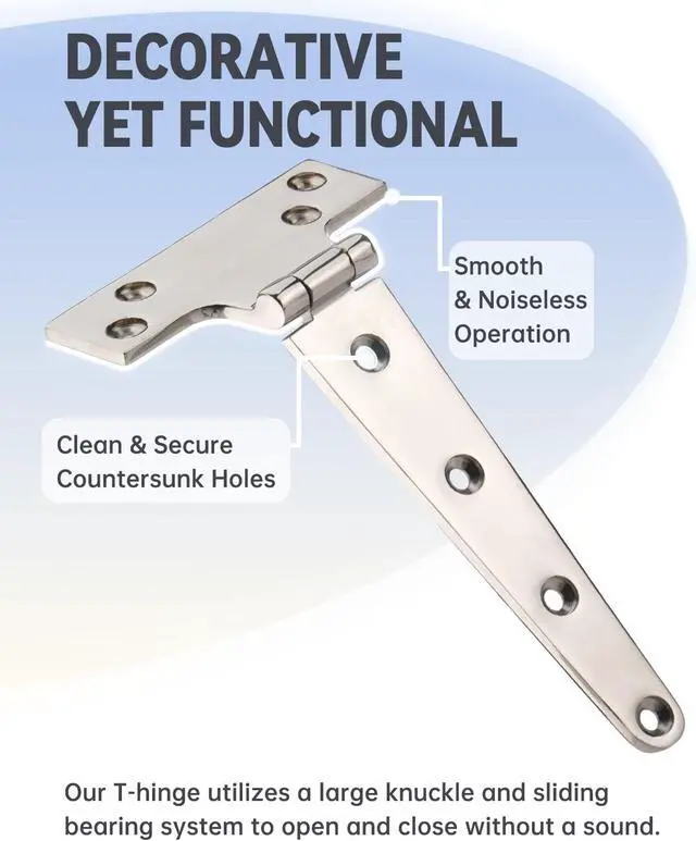 Alt view image 6 of 7 - 316 Stainless Steel 8 in x 4 in T Hinges, Marine Grade Heavy Duty Hinges with Screws for Hatch, Yacht, Gate, Door, Fence, Barn, Cabinets, Windows (4 Pack)