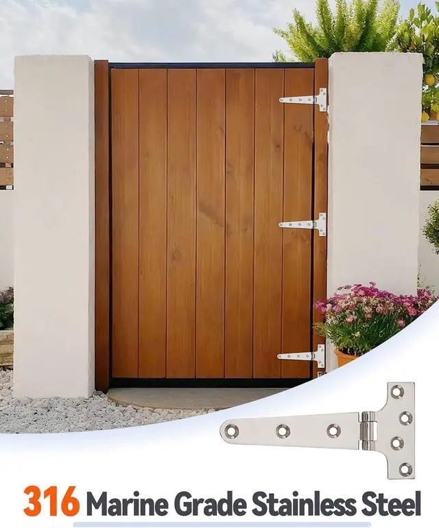 Alt view image 7 of 7 - 316 Stainless Steel 8 in x 4 in T Hinges, Marine Grade Heavy Duty Hinges with Screws for Hatch, Yacht, Gate, Door, Fence, Barn, Cabinets, Windows (4 Pack)