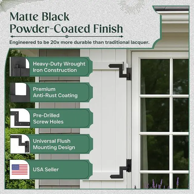 Alt view image 3 of 7 - Pack of 4 Wrought Iron Lift-Off Pintle Shutter Hinges 6.5" Black Colonial Window & Gate Hardware