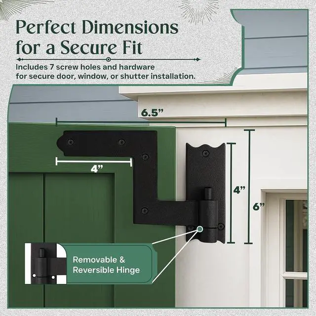Alt view image 4 of 7 - Pack of 4 Wrought Iron Lift-Off Pintle Shutter Hinges 6.5" Black Colonial Window & Gate Hardware
