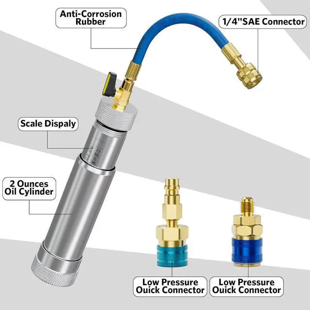 Alt view image 3 of 7 - AC Oil Injector Kit, A/C Dye Oil Injector with R1234YF Low Side Quick Coupler and QC12 Quick Coupler, for R1234YF R134A R22 R12 Refrigerant System