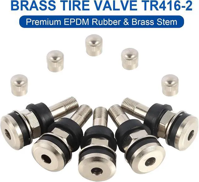Alt view image 2 of 7 - TR416 Metal Valve Stems for Passenger Car. Fits 0.453" & 0.625" Valve Hole Dia, Length 1.5", Nickel-Plated Brass, Silver, Pack of 25