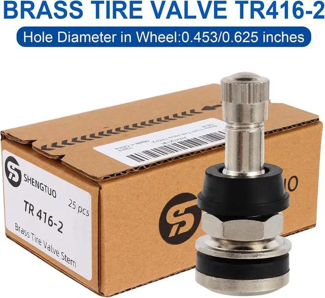 Alt view image 5 of 7 - TR416 Metal Valve Stems for Passenger Car. Fits 0.453" & 0.625" Valve Hole Dia, Length 1.5", Nickel-Plated Brass, Silver, Pack of 25