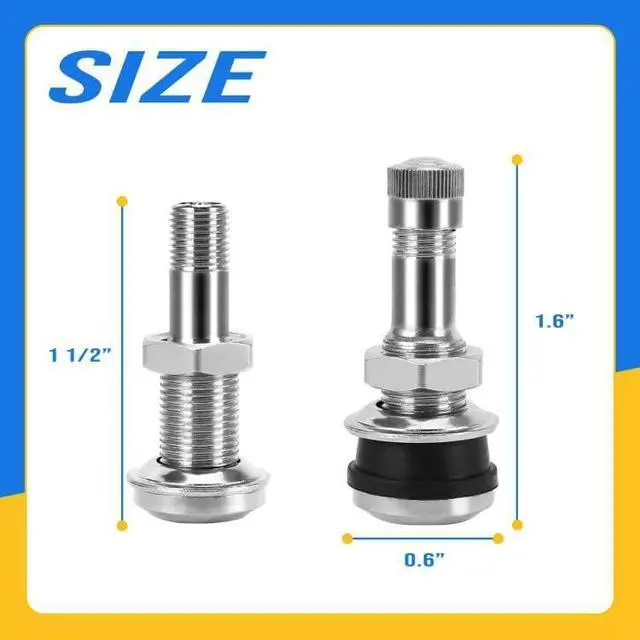 Alt view image 2 of 6 - 50 Pieces TR416 Metal Valve Stems Outer Mount Fits .453" & .625" Rim Holes