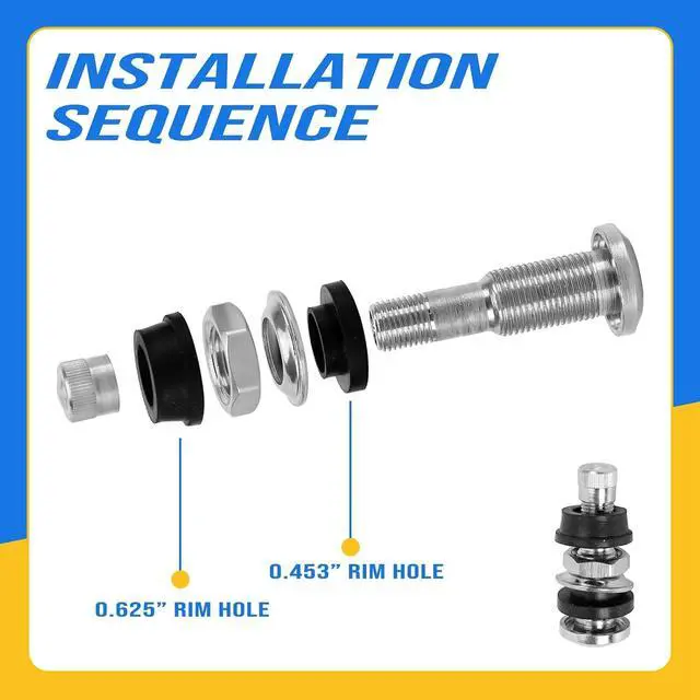 Alt view image 3 of 6 - 50 Pieces TR416 Metal Valve Stems Outer Mount Fits .453" & .625" Rim Holes
