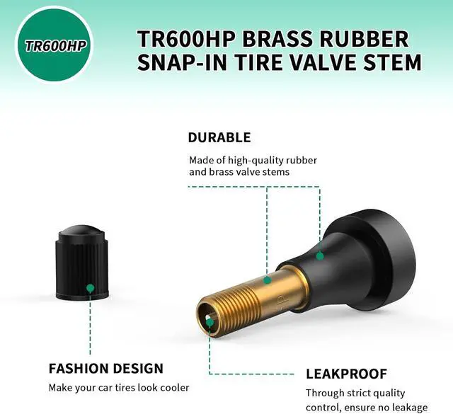 Alt view image 4 of 7 - 100PCS TR600HP Tire Valve Stems, High Pressure Brass Rubber Snap-in Tire Wheel Valve Stem for Most Car Auto Tires