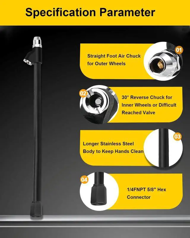 Alt view image 2 of 7 - 6-Pack 12" Air Chuck Set - Dual Head Tire Chuck with Brass Valve Core, 1/4" FNPT Air Chucks for Tires with 6 Quick Plugs, Air Compressor Attachments for Truck RV Dually Tires, Semi Truck Accessories