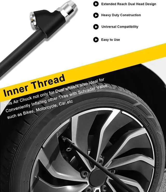 Alt view image 5 of 7 - 6-Pack 12" Air Chuck Set - Dual Head Tire Chuck with Brass Valve Core, 1/4" FNPT Air Chucks for Tires with 6 Quick Plugs, Air Compressor Attachments for Truck RV Dually Tires, Semi Truck Accessories