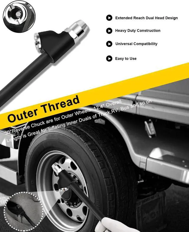 Alt view image 6 of 7 - 6-Pack 12" Air Chuck Set - Dual Head Tire Chuck with Brass Valve Core, 1/4" FNPT Air Chucks for Tires with 6 Quick Plugs, Air Compressor Attachments for Truck RV Dually Tires, Semi Truck Accessories