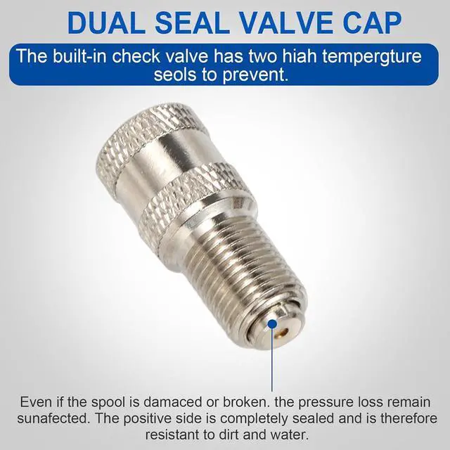 Alt view image 5 of 7 - V2B Double Seal Valve Stem Cap, Suitable for High Pressure Truck, Car, RV, Bus Tire Valves, Brass Nickel-Plated, Double Protection, Pack of 50
