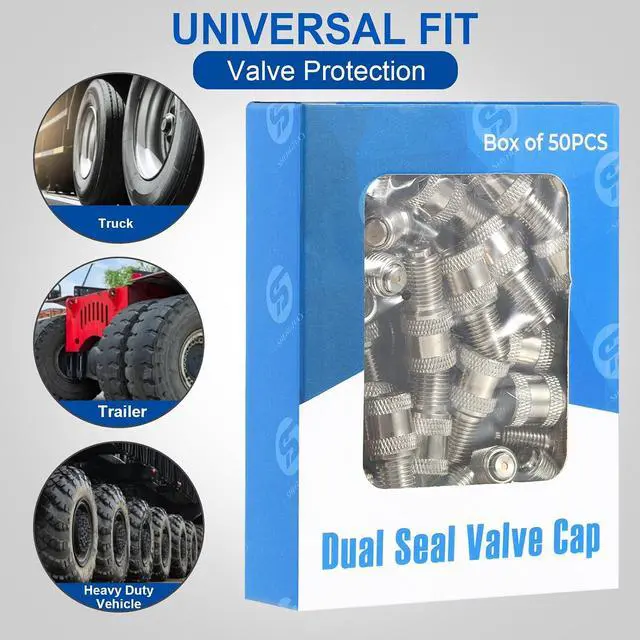 Alt view image 7 of 7 - V2B Double Seal Valve Stem Cap, Suitable for High Pressure Truck, Car, RV, Bus Tire Valves, Brass Nickel-Plated, Double Protection, Pack of 50