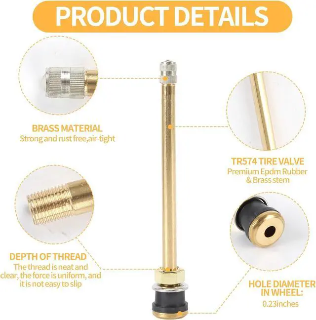 Alt view image 2 of 7 - 20 Pcs 5in Clamp in Truck Valve Stems, Truck Tire Valve Stems Straight Truck Valve Stems TR574 Copper Tubeless Straight Valve Stem Extension Adaptor for 0.625in Valve Bore Stems Replacement Kit