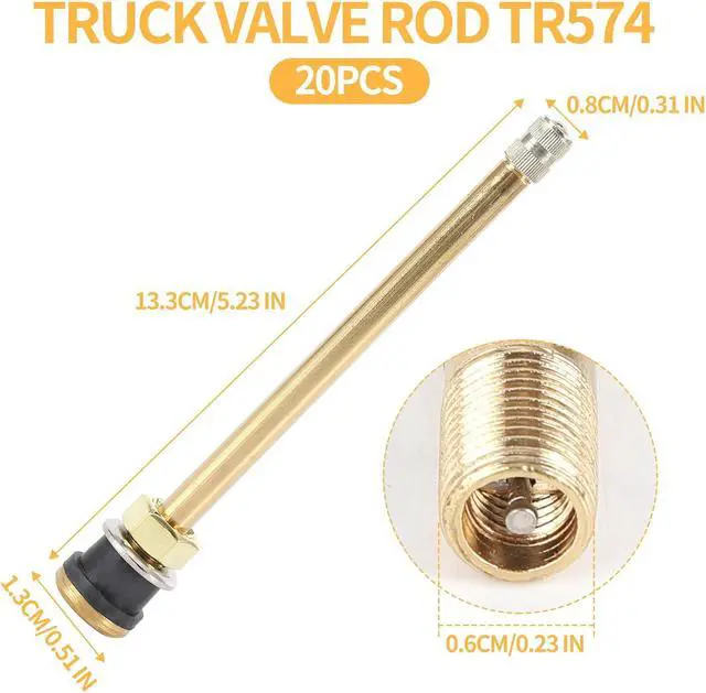 Alt view image 5 of 7 - 20 Pcs 5in Clamp in Truck Valve Stems, Truck Tire Valve Stems Straight Truck Valve Stems TR574 Copper Tubeless Straight Valve Stem Extension Adaptor for 0.625in Valve Bore Stems Replacement Kit