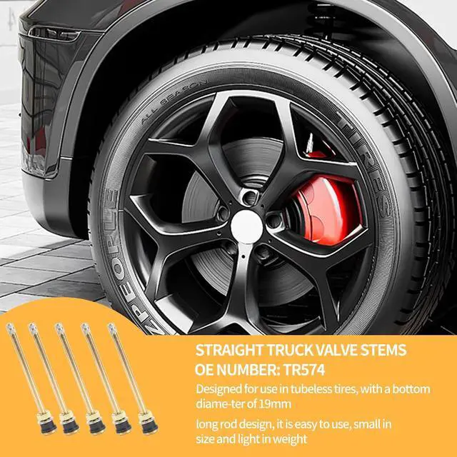 Alt view image 6 of 7 - 20 Pcs 5in Clamp in Truck Valve Stems, Truck Tire Valve Stems Straight Truck Valve Stems TR574 Copper Tubeless Straight Valve Stem Extension Adaptor for 0.625in Valve Bore Stems Replacement Kit