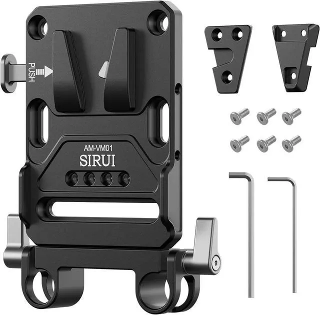 Main image of V-Lock Base and Wedge Kit, Universal V Mount Battery Plate with Dual 15mm Rod Clamp for Camera Power Supply, Quick Release Set with Multi Mounting Points, AM-VM01