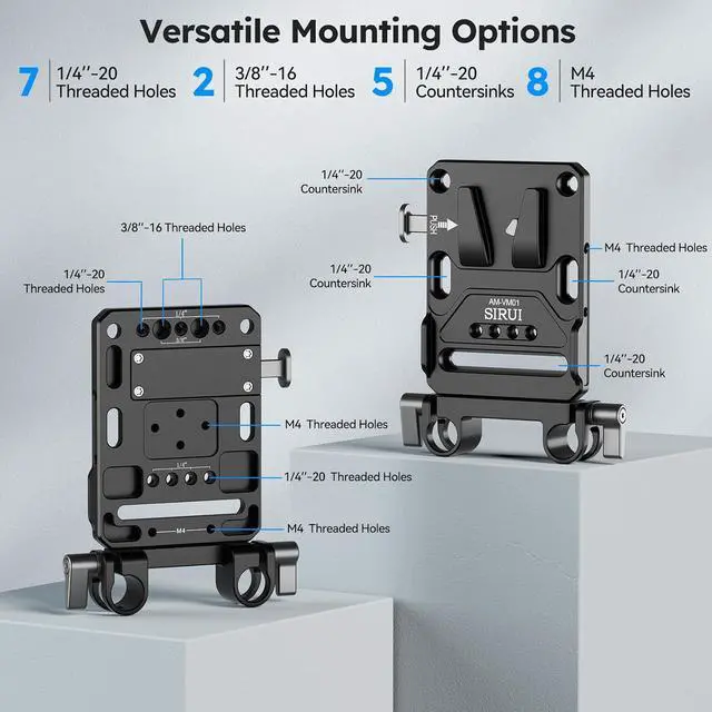 Alt view image 2 of 7 - V-Lock Base and Wedge Kit, Universal V Mount Battery Plate with Dual 15mm Rod Clamp for Camera Power Supply, Quick Release Set with Multi Mounting Points, AM-VM01
