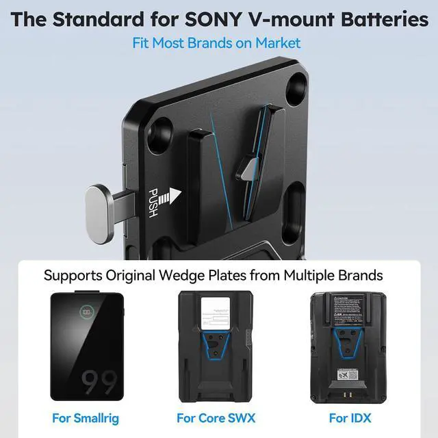 Alt view image 3 of 7 - V-Lock Base and Wedge Kit, Universal V Mount Battery Plate with Dual 15mm Rod Clamp for Camera Power Supply, Quick Release Set with Multi Mounting Points, AM-VM01