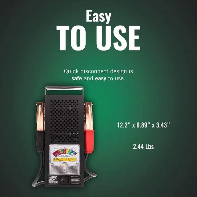 Alt view image 6 of 7 - Battery Load Tester 12 Volt at 100 Amps / 6 Volt at 50 Amps Battery Tester - Test Battery Load for 12V or 6V Batteries - Battery Health Checker, Check Starter Motor Draw - 026-0020
