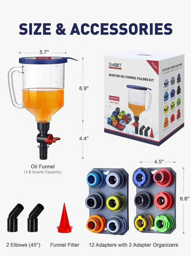 Alt view image 2 of 7 - Engine Oil Funnel Kit, Upgraded Spill-Proof Design with Flow Control Valve
